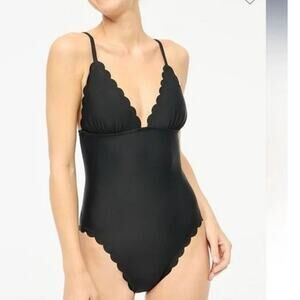 J. Crew Factory Scalloped One Piece Swimsuit Black Size M